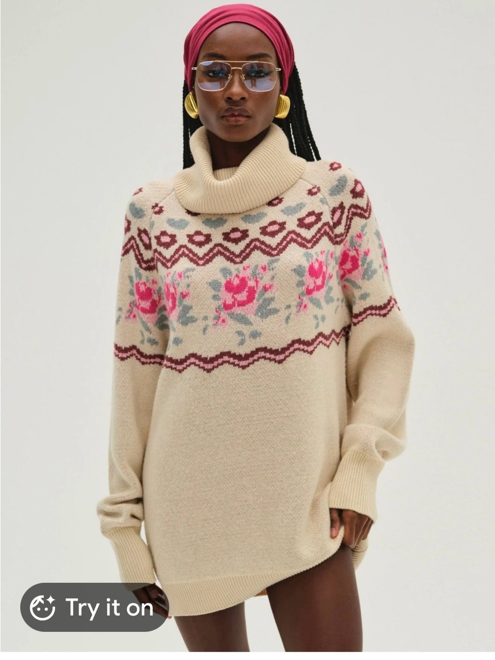 NEW For Love & Lemons Ski Lodge Sz XS Floral Turtleneck Sweater Dress Cozy $259